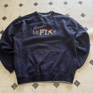 Grandpa Mr. Fix It Embroidered Crewneck Sweatshirt Navy We Sport Men's L